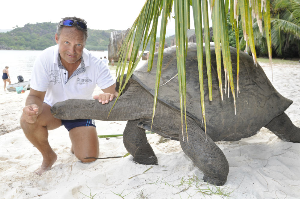 Segeltoern Seychellen - Riesenschildkroeten in Curieuse